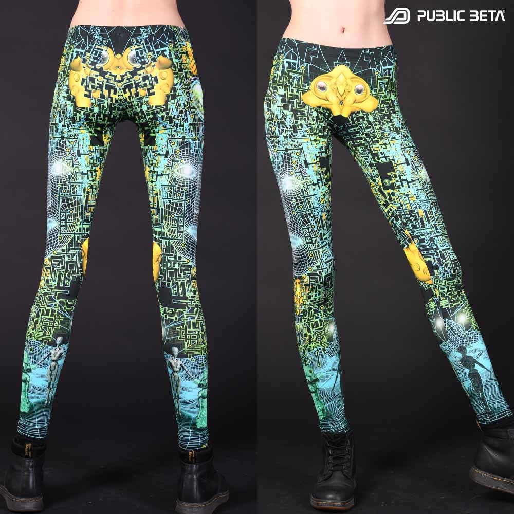 Futurisitic, cyberdeleic patterns printed psywear