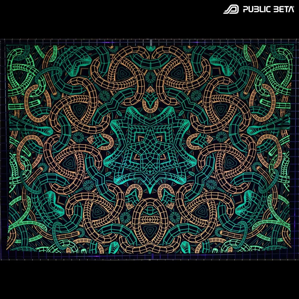 Blacklight, UV Active Psy Art Wallhanging. Large size digital print. Visonary Art.
