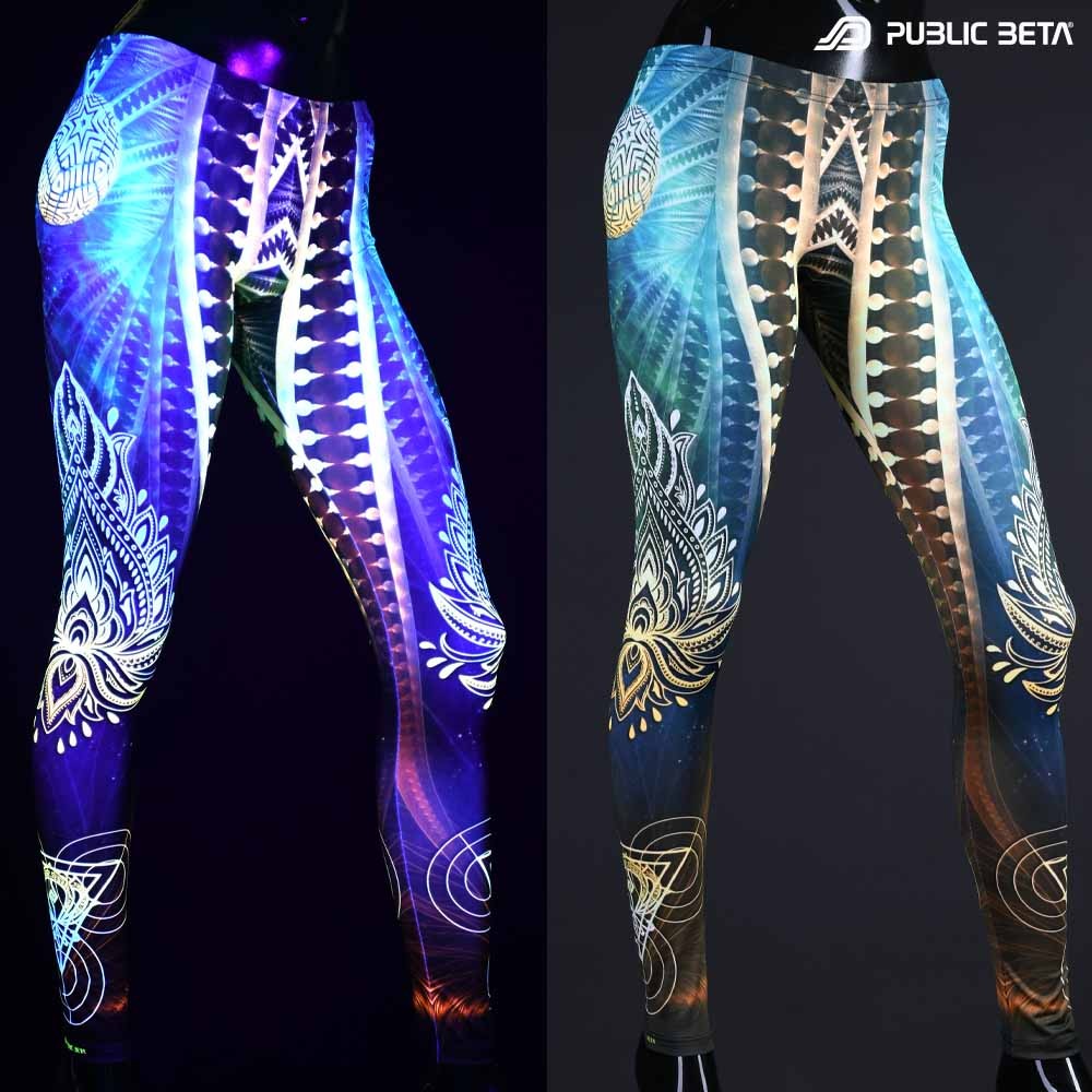 Psychedelic Glow in Blacklight Leggings /Fractal Star UV D151
