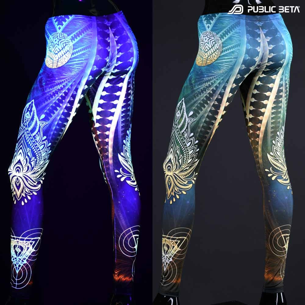 Psychedelic Glow in Blacklight Leggings /Fractal Star UV D151