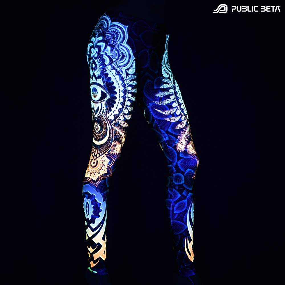 Futurisitic, cyberdeleic patterns blacklight printed psywear