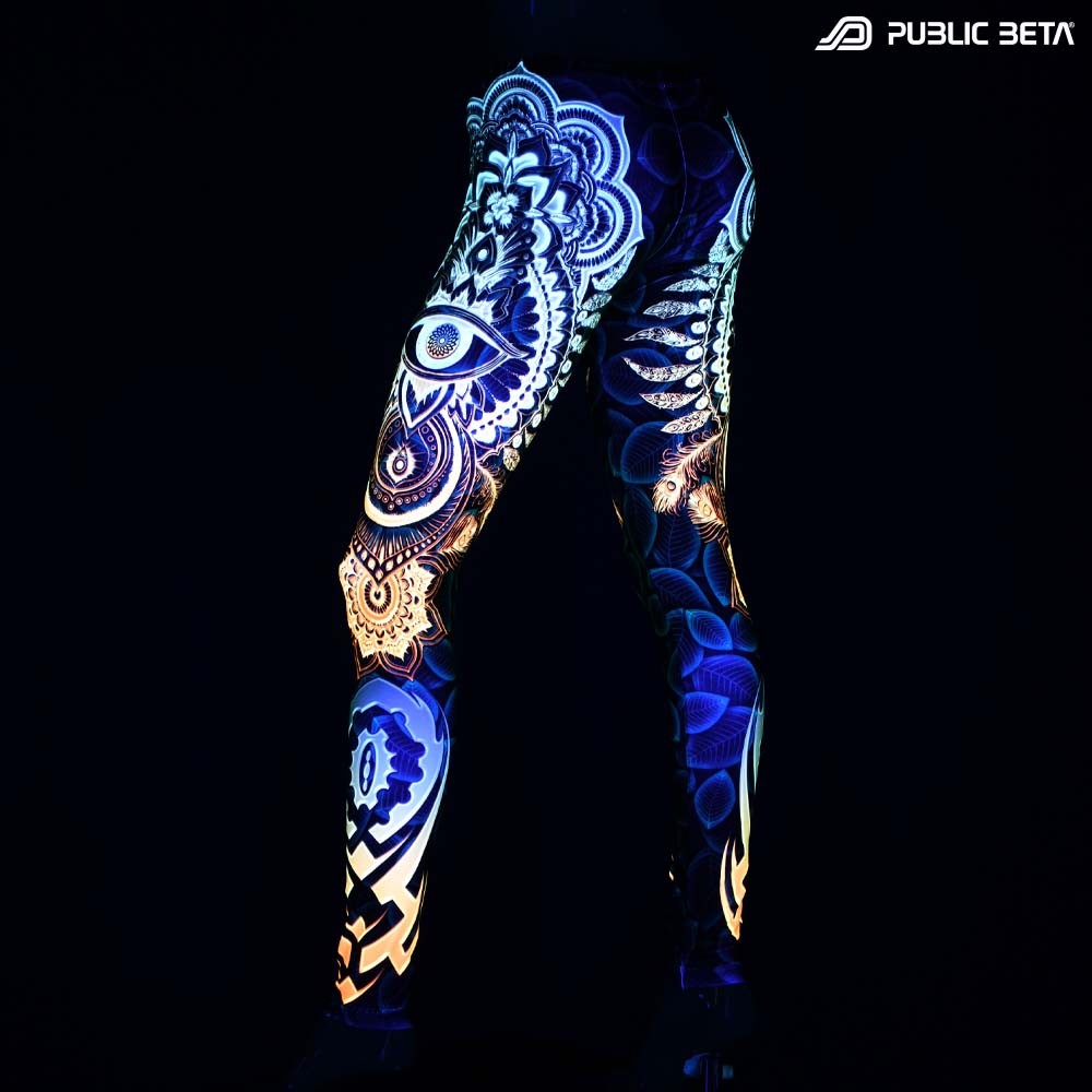 Futurisitic, cyberdeleic patterns blacklight printed psywear