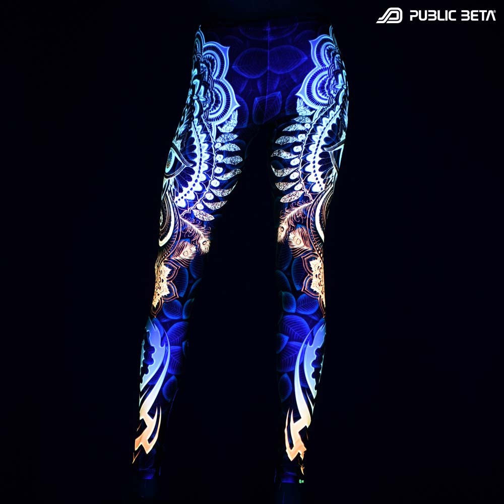 Futurisitic, cyberdeleic patterns blacklight printed psywear