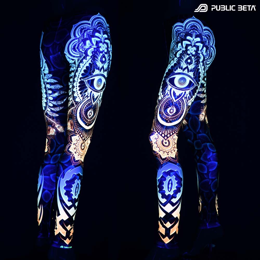 Futurisitic, cyberdeleic patterns blacklight printed psywear