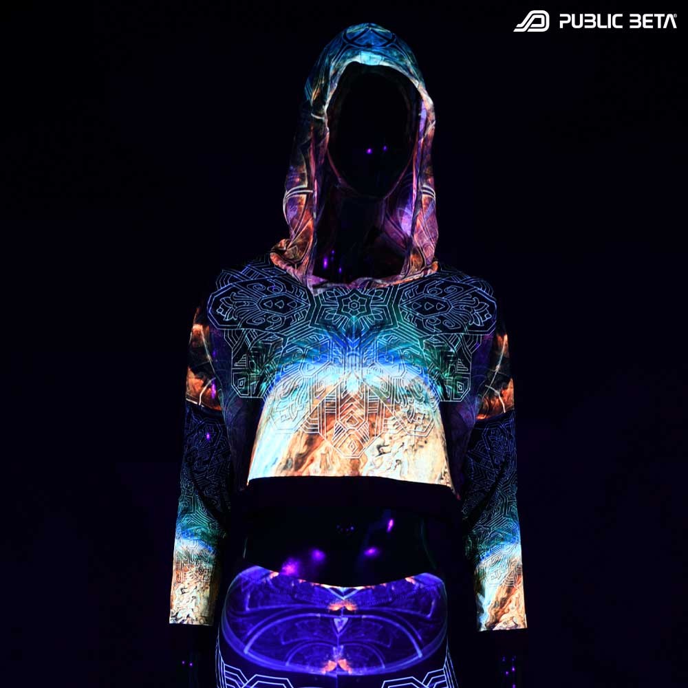 Glow in Blacklight Hooded Top. UV Active Psychedelic Top with Hood / Comfort and appealing look