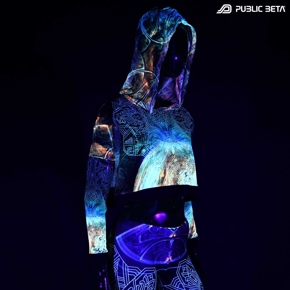 Glow in Blacklight Hooded Top. UV Active Psychedelic Top with Hood / Comfort and appealing look