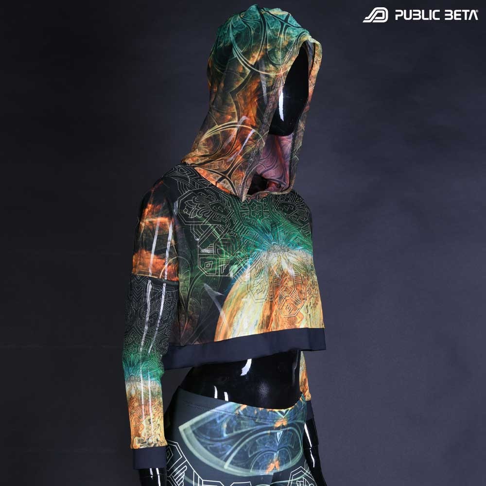 Glow in Blacklight Hooded Top. UV Active Psychedelic Top with Hood / Comfort and appealing look