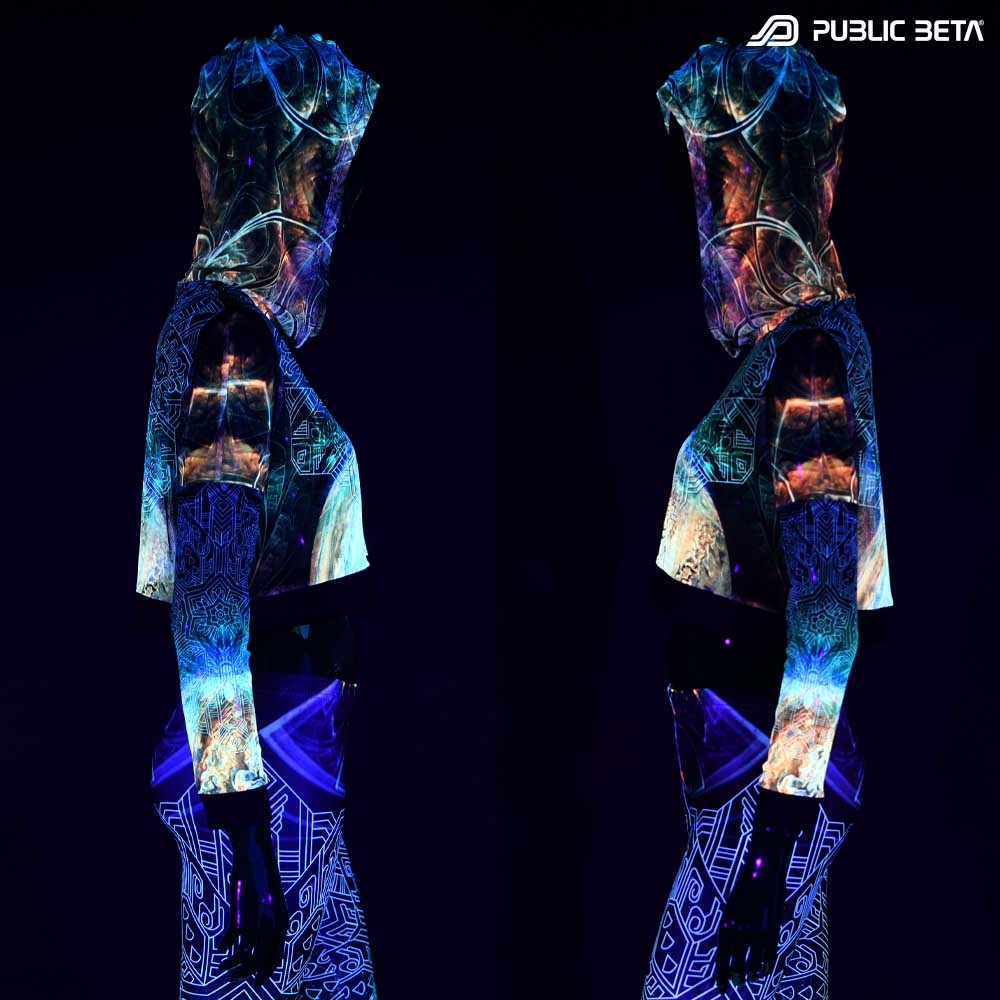 Glow in Blacklight Hooded Top. UV Active Psychedelic Top with Hood / Comfort and appealing look
