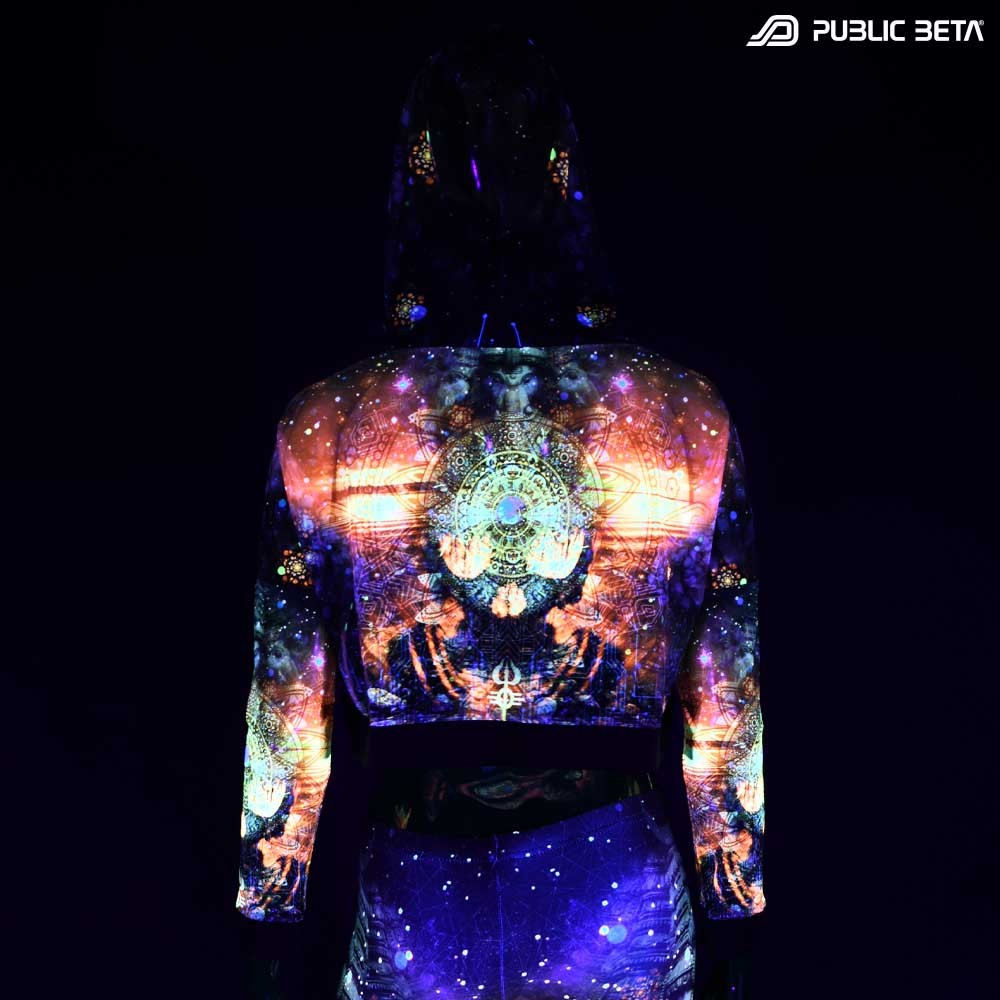 Glow in Blacklight Hooded Top. UV Active Psychedelic Top with Hood / Comfort and appealing look