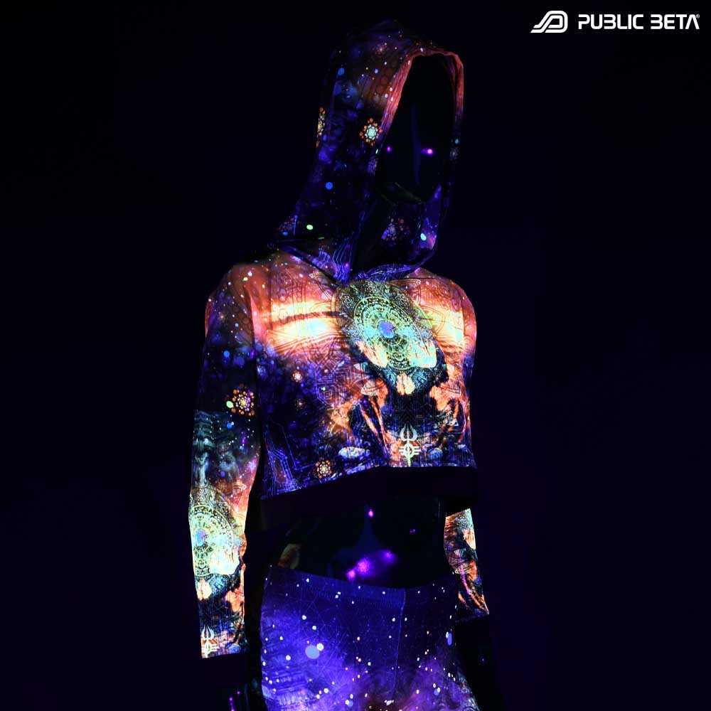 Glow in Blacklight Hooded Top. UV Active Psychedelic Top with Hood / Comfort and appealing look