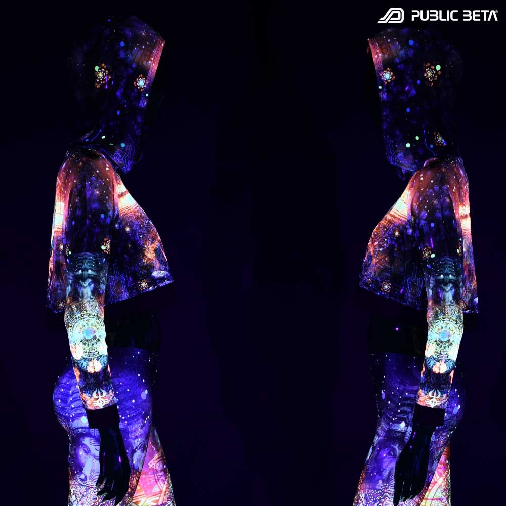 Glow in Blacklight Hooded Top. UV Active Psychedelic Top with Hood / Comfort and appealing look