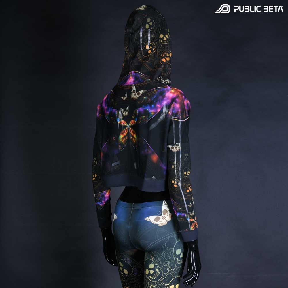 Glow in Blacklight Hooded Top. UV Active Psychedelic Top with Hood