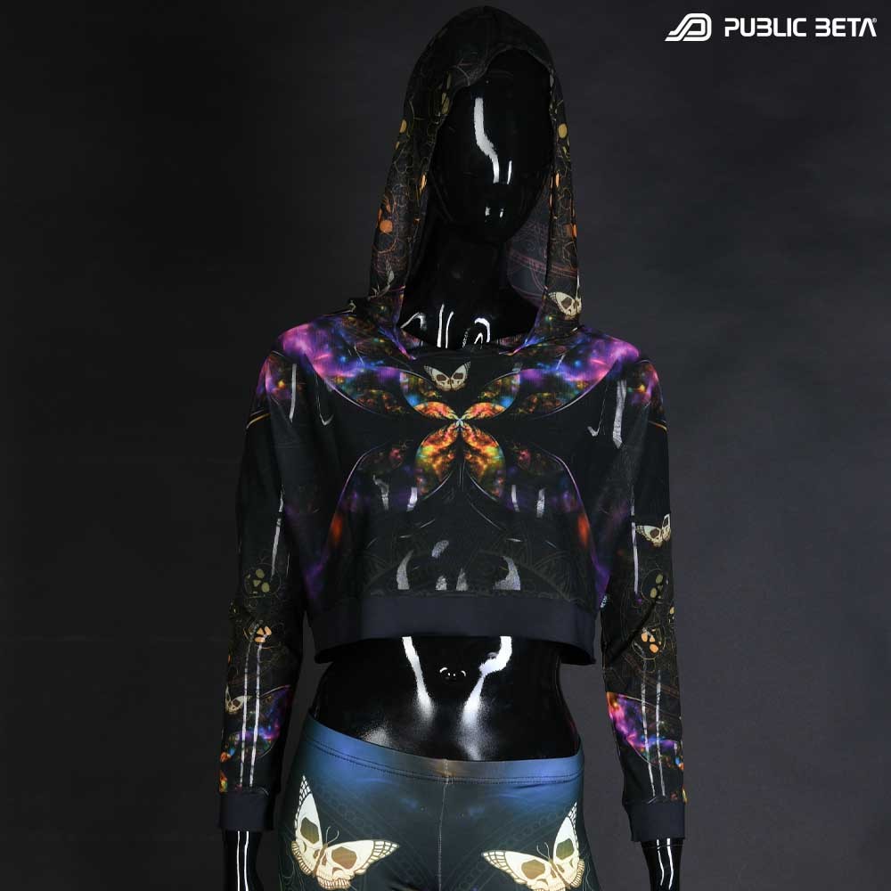 Glow in Blacklight Hooded Top. UV Active Psychedelic Top with Hood