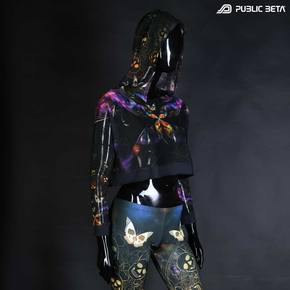 Glow in Blacklight Hooded Top. UV Active Psychedelic Top with Hood