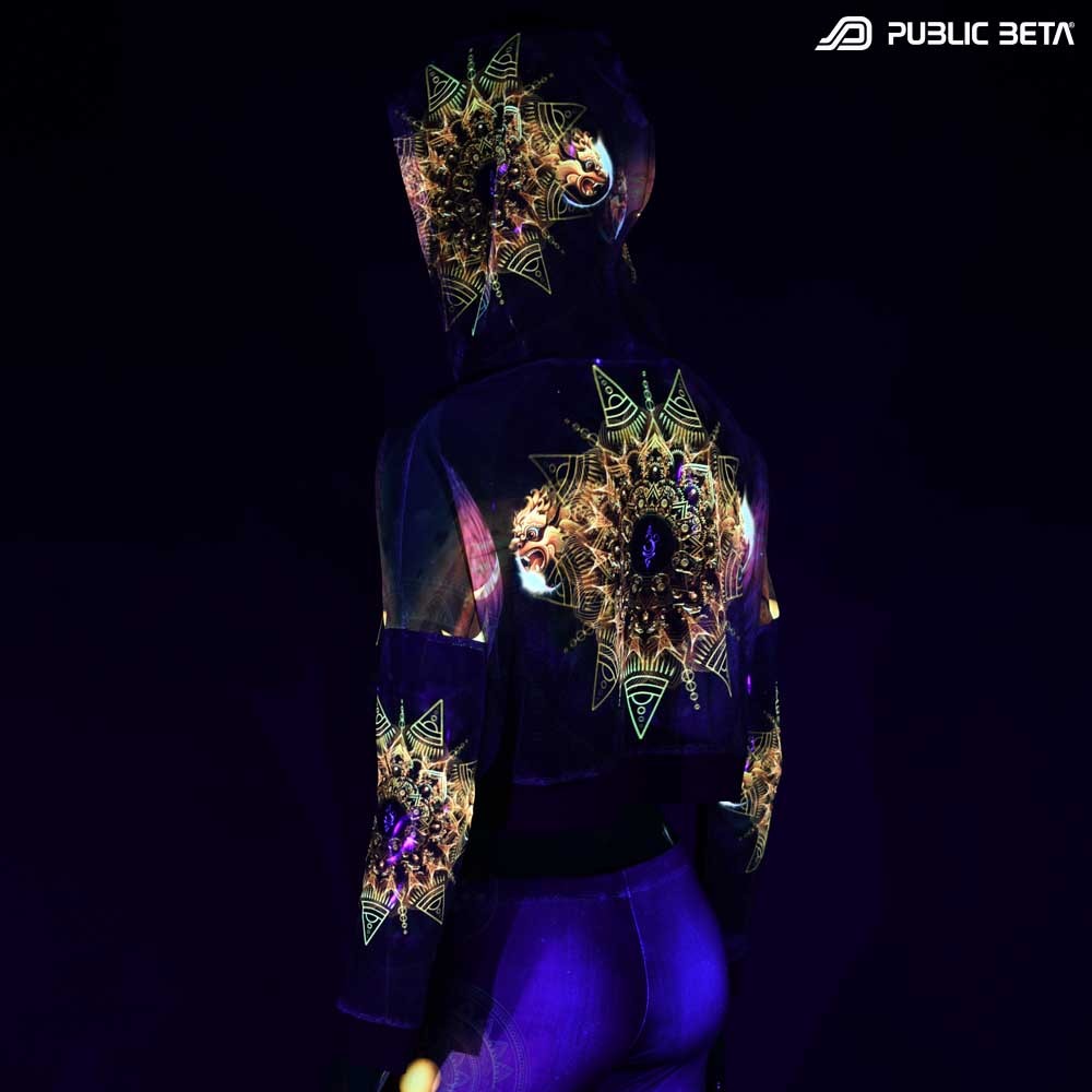 Glow in Blacklight Hooded Top. UV Active Psychedelic Top with Hood