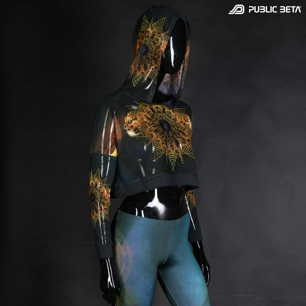Glow in Blacklight Hooded Top. UV Active Psychedelic Top with Hood
