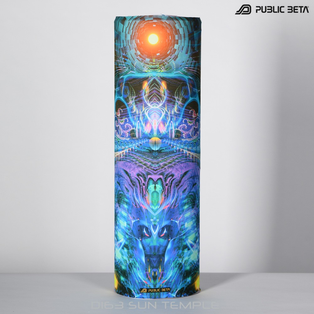 Sun Temple by Public Beta Wear Psywear. Psytrance Festival Accessories. Glow in Blacklight Tube Bandana.