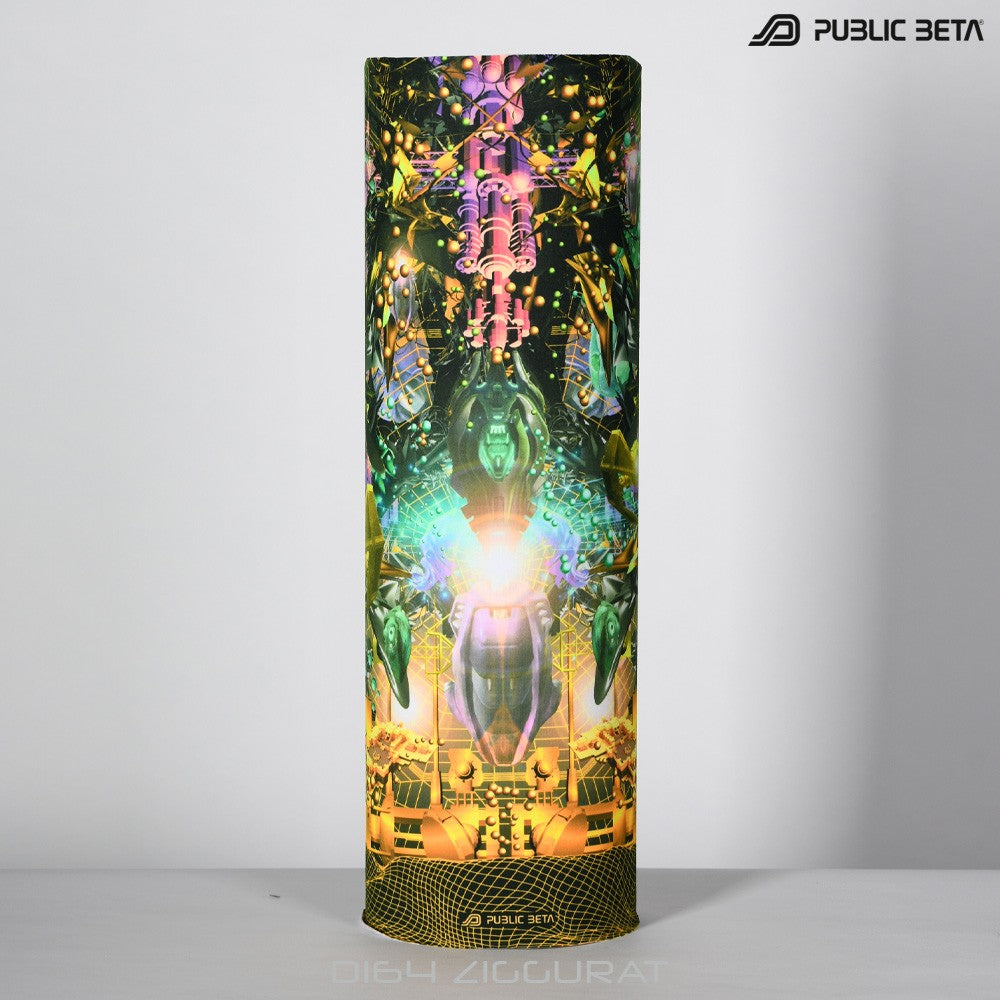 Ziggurat by Public Beta Wear Psywear. Psytrance Festival Accessories. Glow in Blacklight Tube Bandana.