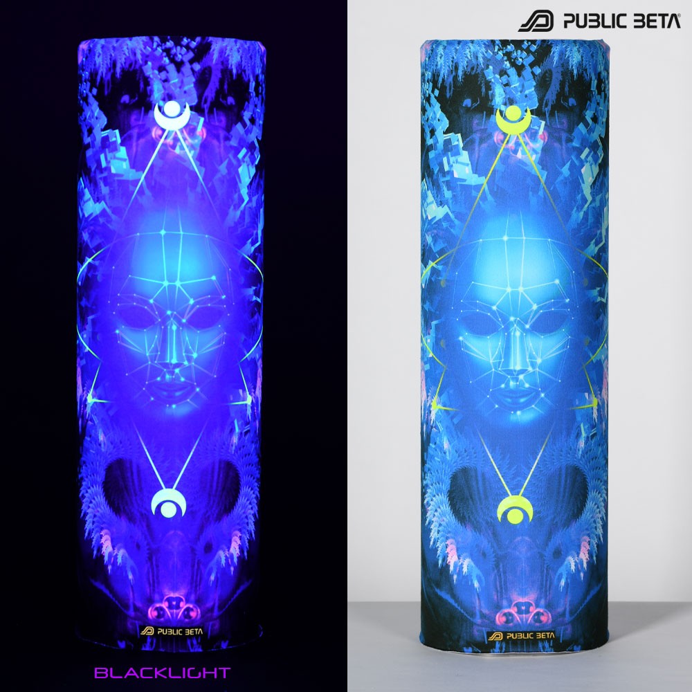 Resonance by Public Beta Wear Psywear. Psytrance Festival Accessories. Glow in Blacklight Tube Bandana.