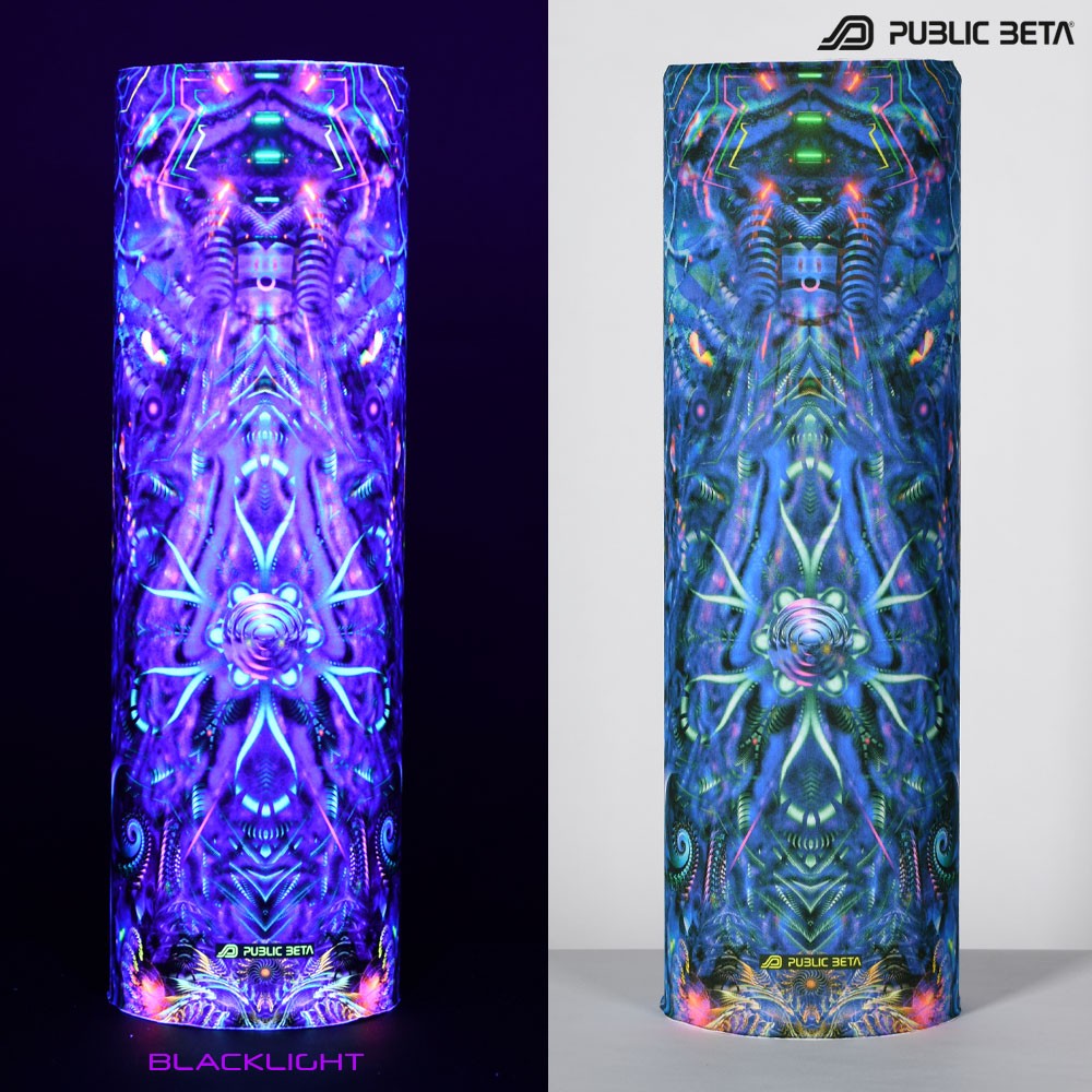Public Beta Wear Unknown Dimention Psywear. Psytrance Festival Accessories. Glow in Blacklight Tube Bandana.