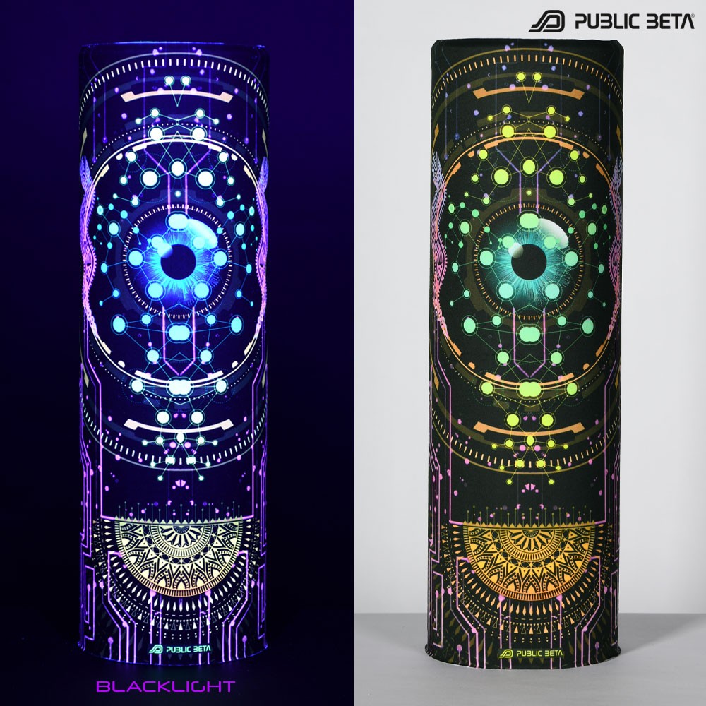 Public Beta Wear ThirdEye Psywear. Psytrance Festival Accessories. Glow in Blacklight Tube Bandana.