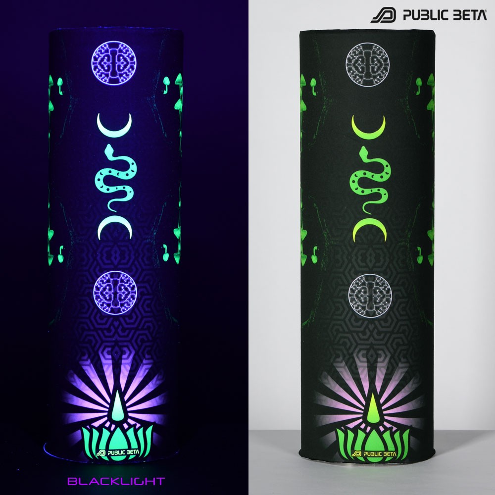 Public Beta Wear Kinoko Psywear. Psytrance Festival Accessories. Glow in Blacklight Tube Bandana.