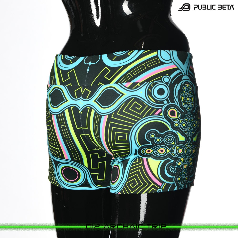 Archaic Trip Psychedelic Active Wear Psytrance Shorts in blacklight