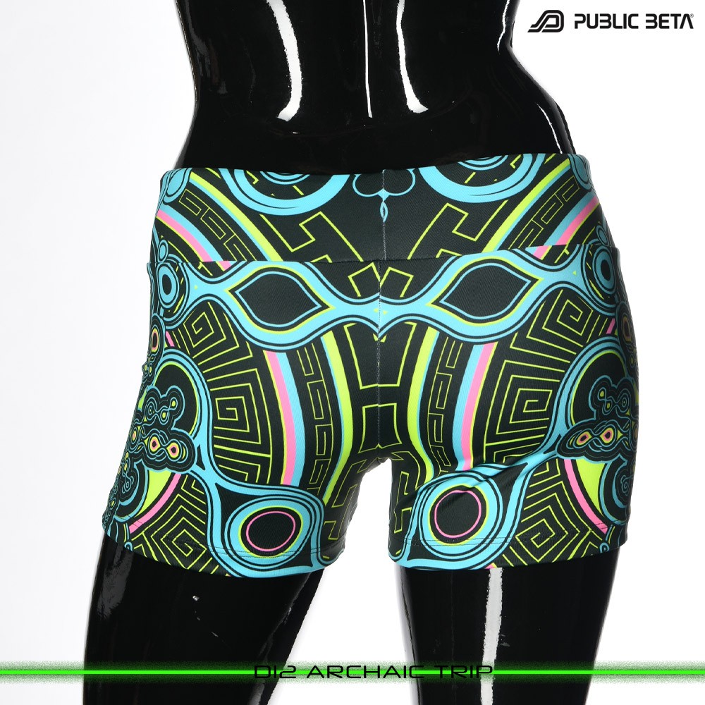 Archaic Trip Psychedelic Active Wear Psytrance Shorts in blacklight