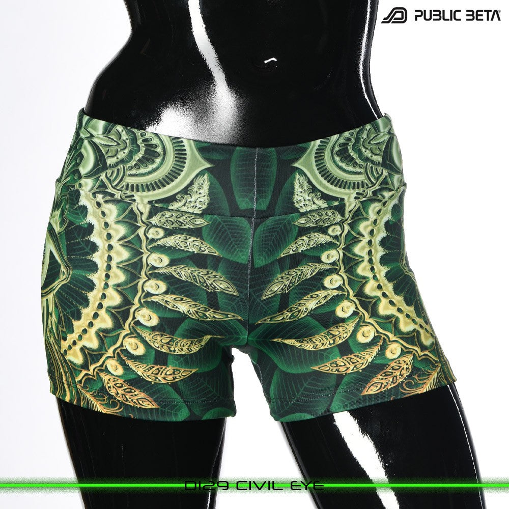CivilEye Psychedelic Active Wear Psytrance Shorts in blacklight