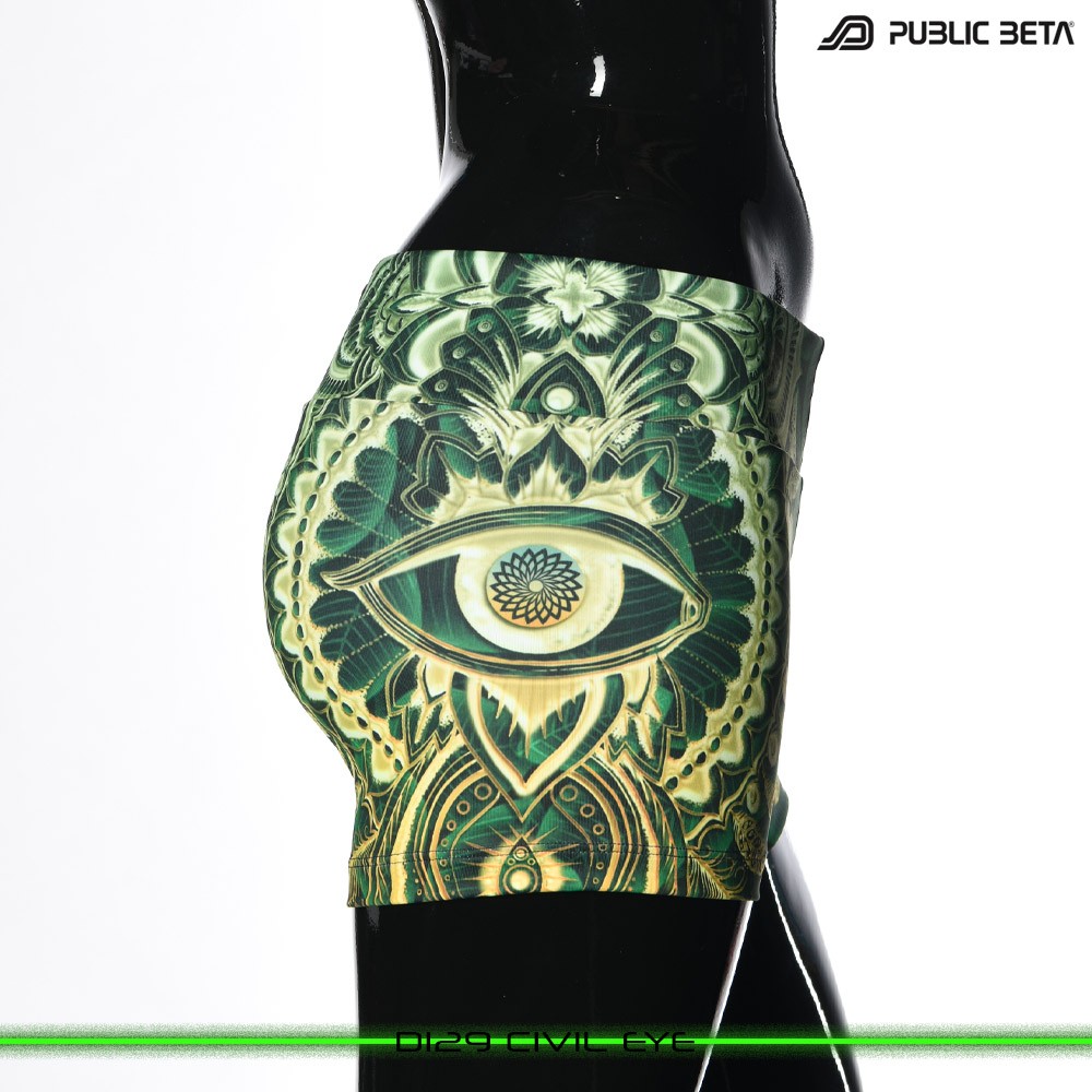 Civil Eye Psychedelic Active Wear Psytrance Shorts in blacklight