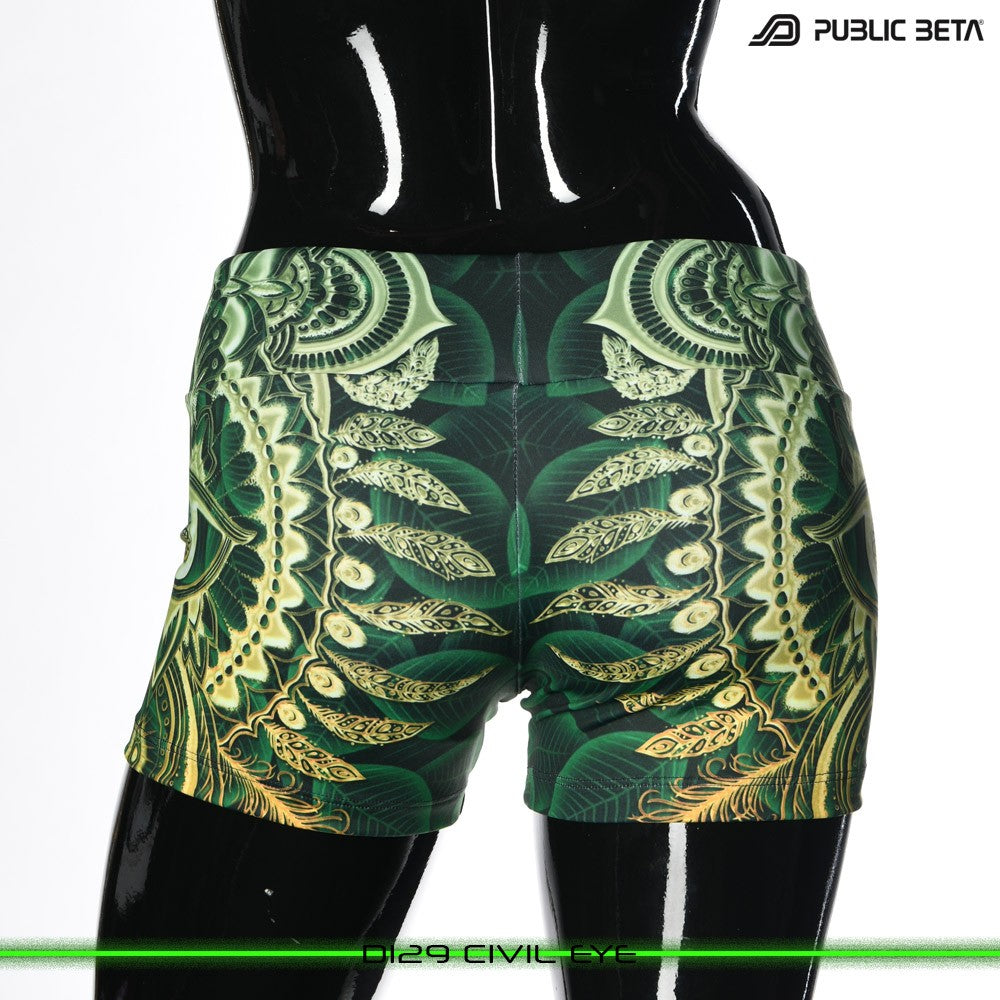 Civil Eye Psychedelic Active Wear Psytrance Shorts in blacklight