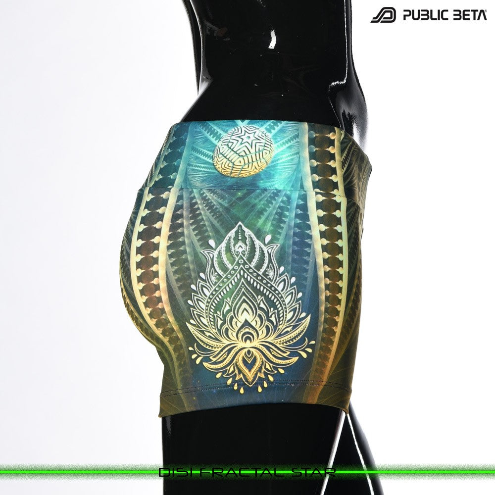 Fractal Star Psychedelic Active Wear Psytrance Shorts in blacklight