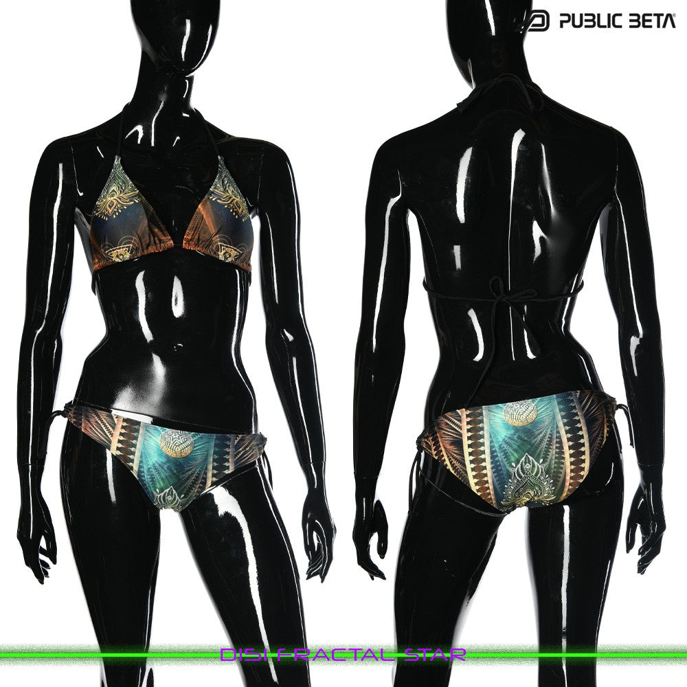 Fractal Star UV Active Bikini Top and Bottom, Psychedelic Art digital print, Beachparty wear by Public Beta