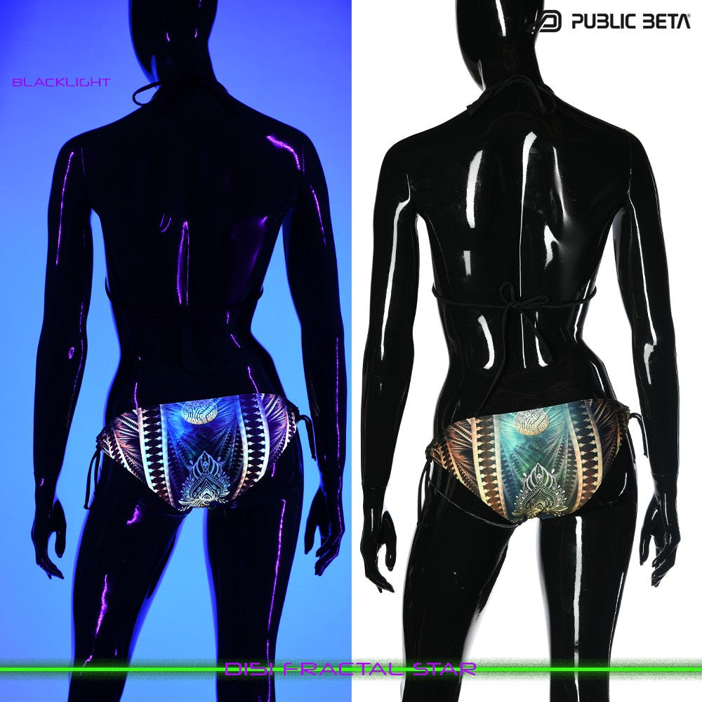 Fractal Star UV Active Bikini Top and Bottom, Psychedelic Art digital print, Beachparty wear by Public Beta