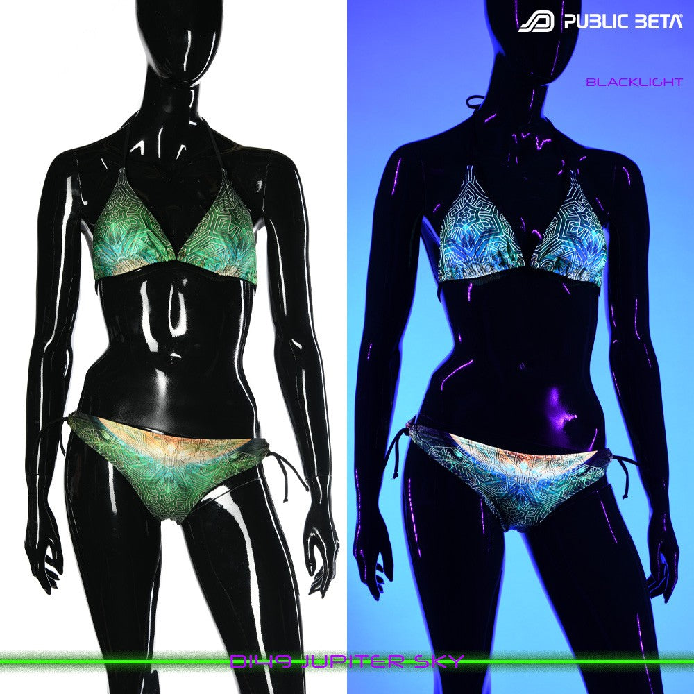 Jupiter Sky UV Active Bikini Top and Bottom, Psychedelic Art digital print, Beachparty wear by Public Beta