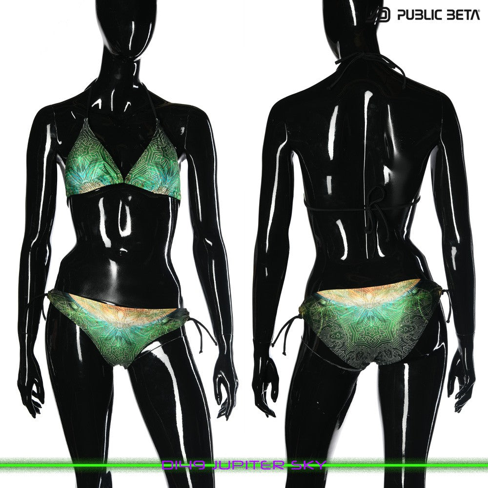 Jupiter Sky UV Active Bikini Top and Bottom, Psychedelic Art digital print, Beachparty wear by Public Beta