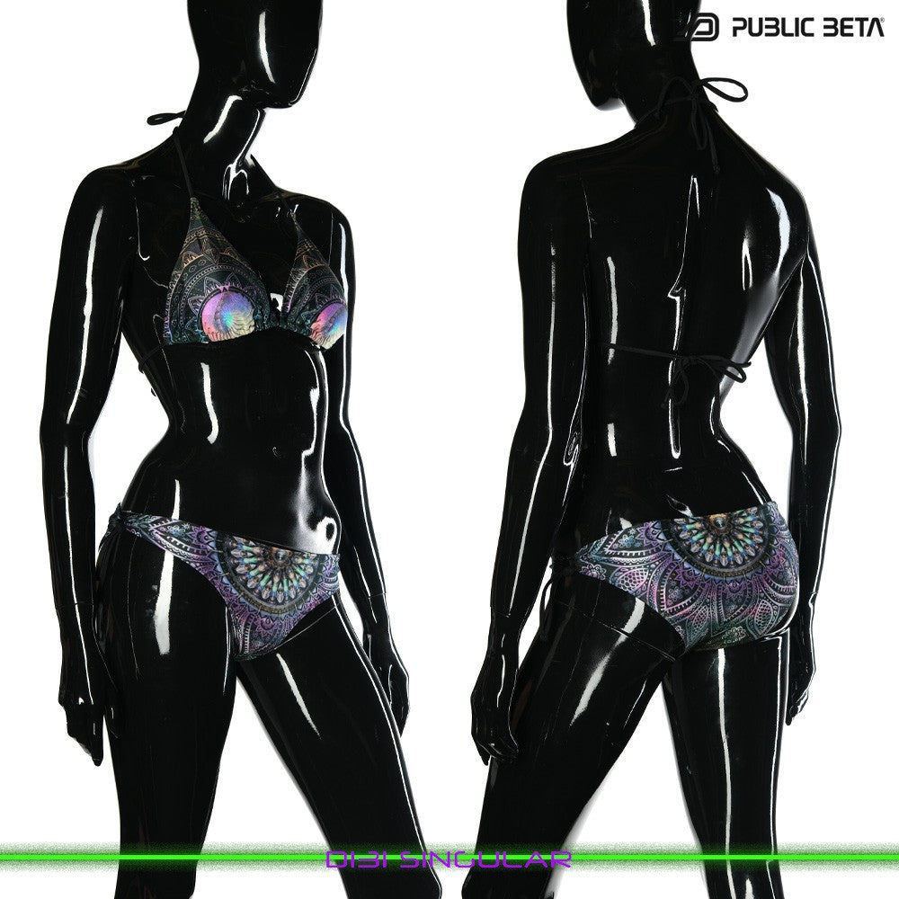Singular UV Active Bikini Top and Bottom, Psychedelic Art digital print, Beachparty wear by Public Beta
