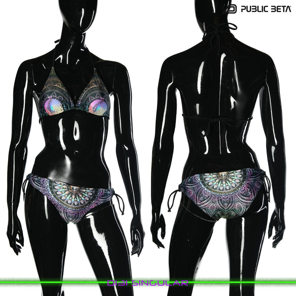Singular UV Active Bikini Top and Bottom, Psychedelic Art digital print, Beachparty wear by Public Beta