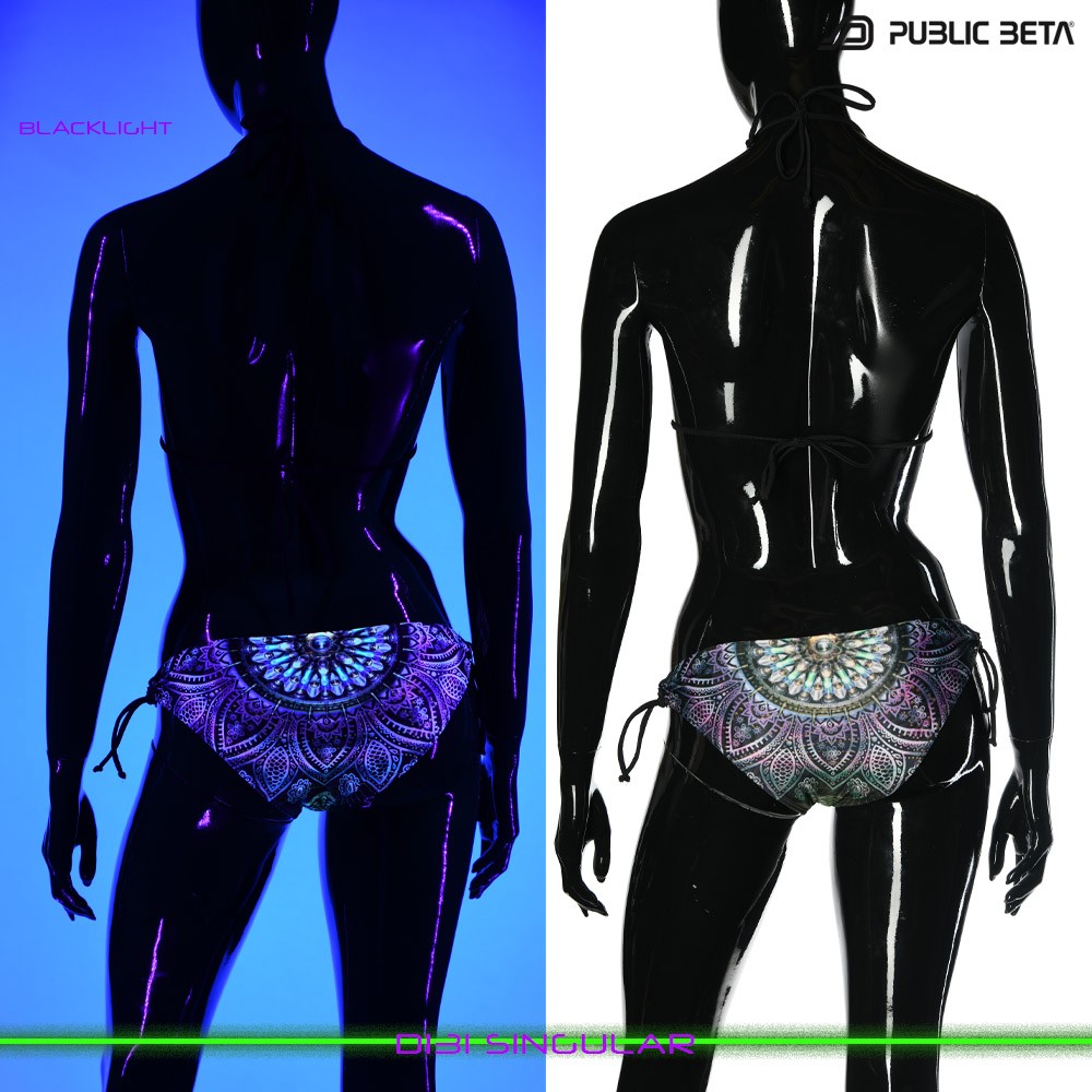 Singular UV Active Bikini Top and Bottom, Psychedelic Art digital print, Beachparty wear by Public Beta