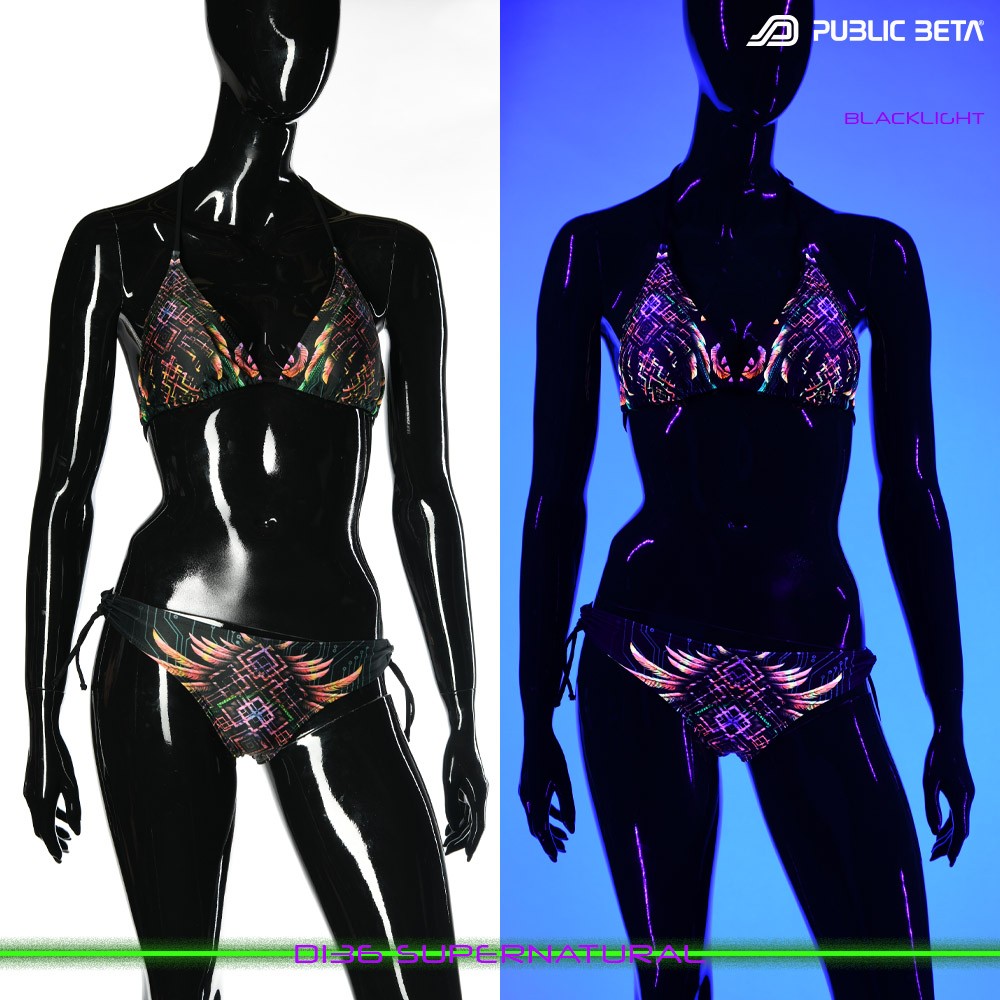 Supernatural UV Active Bikini Top and Bottom, Psychedelic Art digital print, Beachparty wear by Public Beta