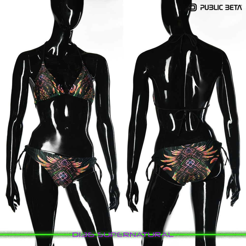 Supernatural UV Active Bikini Top and Bottom, Psychedelic Art digital print, Beachparty wear by Public Beta