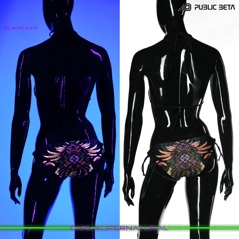 Supernatural UV Active Bikini Top and Bottom, Psychedelic Art digital print, Beachparty wear by Public Beta