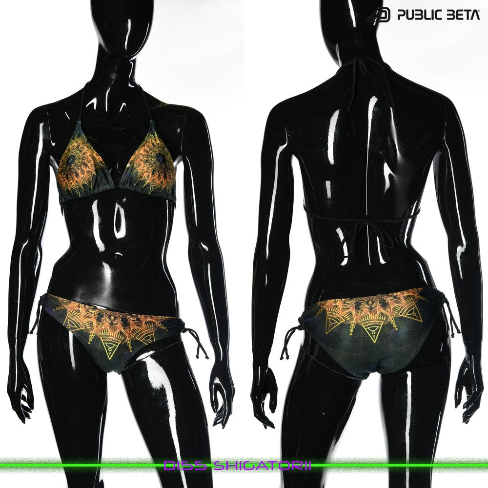Shigatorii UV Active Bikini Top and Bottom, Psychedelic Art digital print, Beachparty wear by Public Beta
