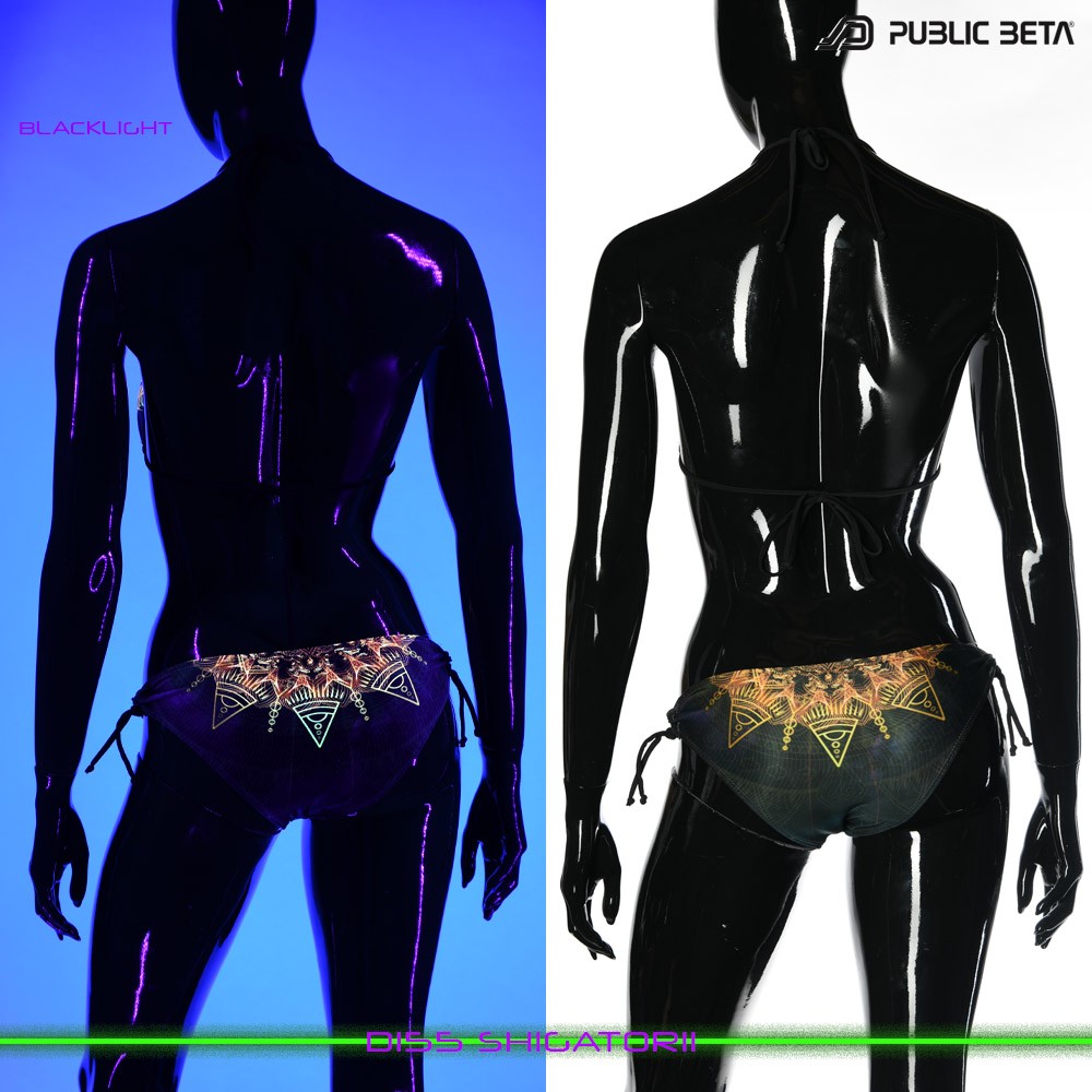 Shigatorii UV Active Bikini Top and Bottom, Psychedelic Art digital print, Beachparty wear by Public Beta