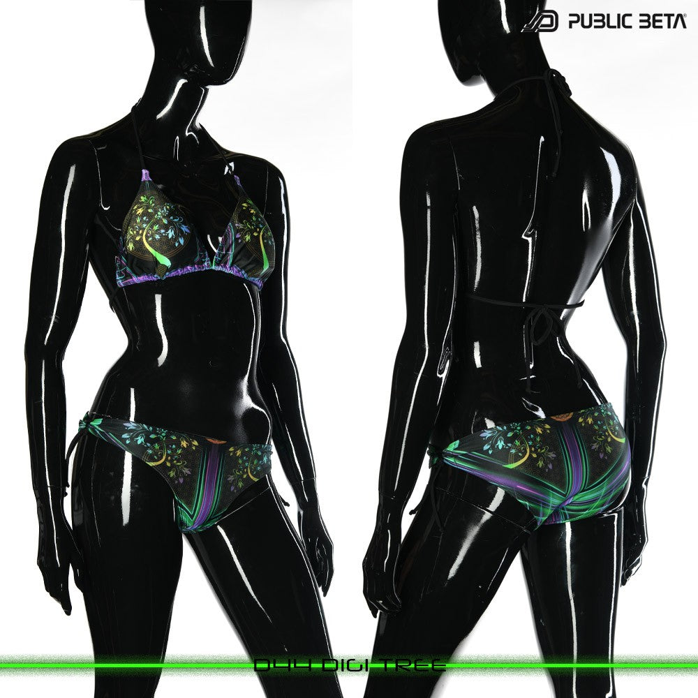DigiTree UV Active Bikini Top and Bottom, Psychedelic Art digital print, Beachparty wear by Public Beta