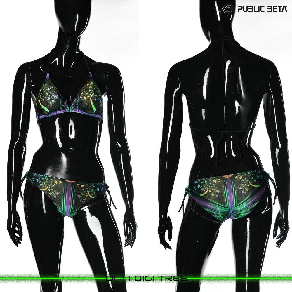 DigiTree UV Active Bikini Top and Bottom, Psychedelic Art digital print, Beachparty wear by Public Beta