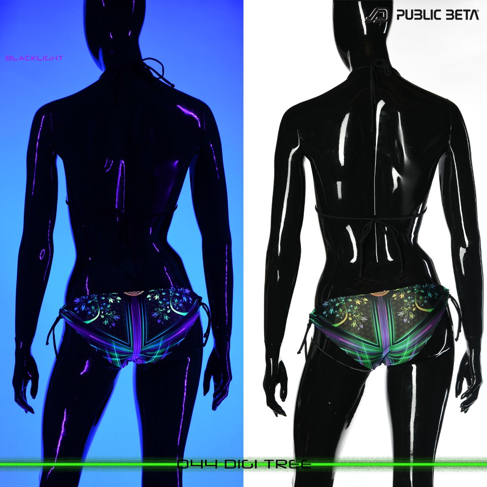 DigiTree UV Active Bikini Top and Bottom, Psychedelic Art digital print, Beachparty wear by Public Beta