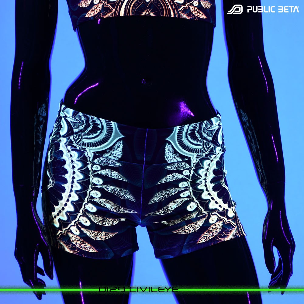CivilEye Psychedelic Active Wear Psytrance Shorts in blacklight