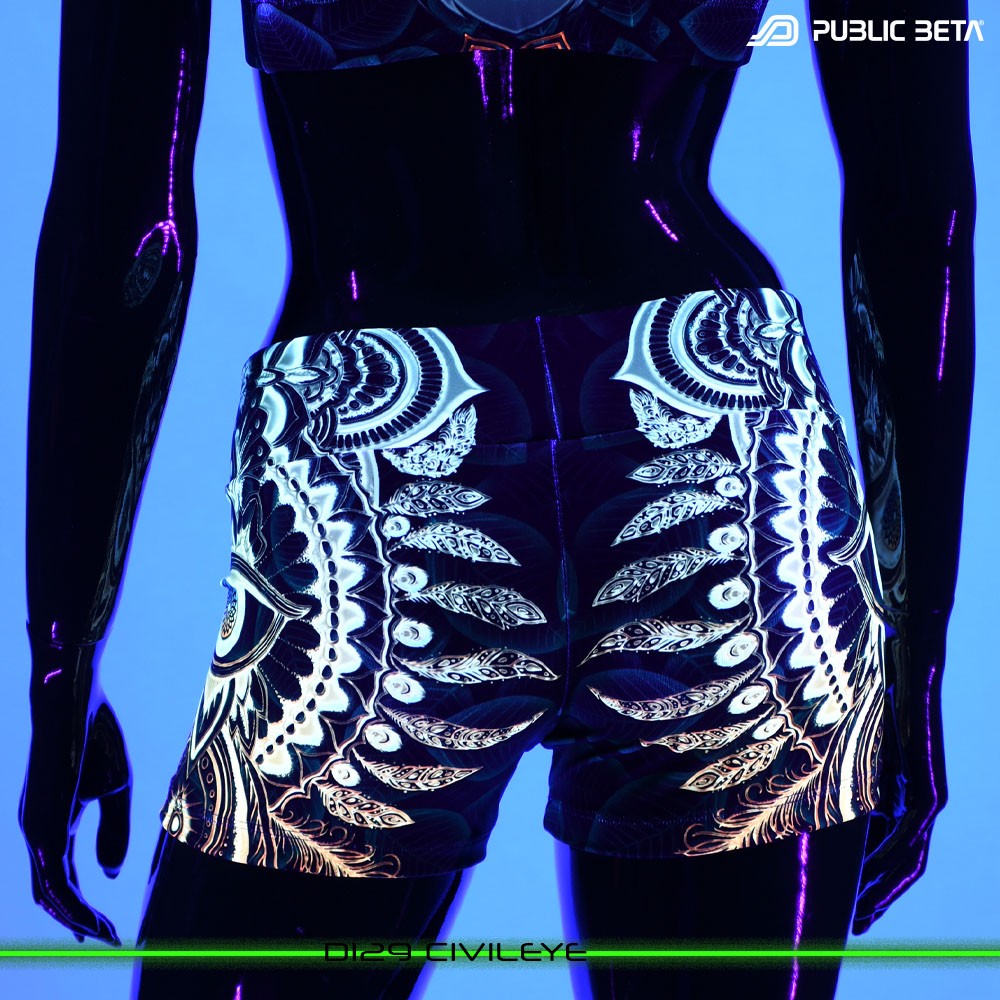 CivilEye Psychedelic Active Wear Psytrance Shorts in blacklight