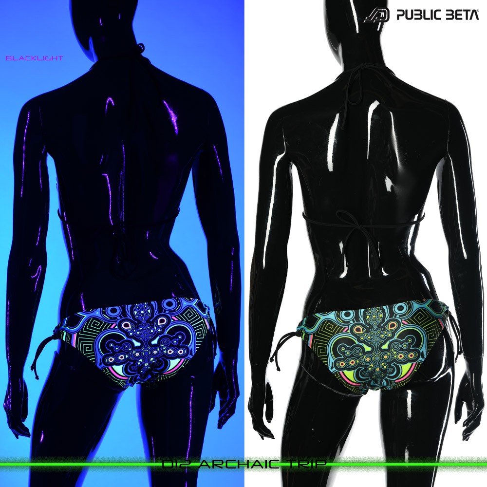 Archaic Trip UV Active Bikini Top and Bottom, Psychedelic Art digital print, Beachparty wear by Public Beta